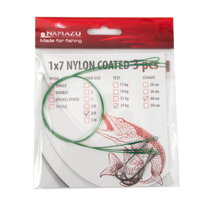 Поводок стальной NAMAZU Leader 1х7 Nylon Coated Green, d-0,48 мм, L-40 см, с одинарным крючком 92247, фото 6