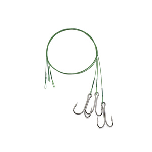 Поводок стальной NAMAZU Leader 1х7 Nylon Coated Green, d-0,48 мм, L-50 см, с двойным крючком 7826 Do, фото 2