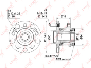 Ступица задняя в сборе с ABS LYNXauto WH-1063. Для: LEXUS GS300-460 05-11 / IS220d-350 05-13 / RC 14>, фото 1