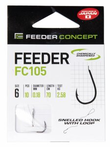 Крючки с поводком FC FEEDER сер. FC105 70см, разм.006, 0,18мм 10шт., фото 6