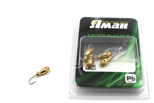 Мормышка "ЯМАН" щелкун с отв.,цв.GOLD PLATED, с фосф. пяткой, вес 0,5 г (уп. 5 шт.), фото 2