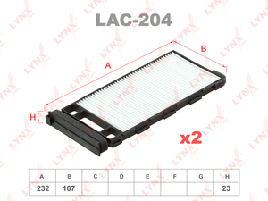 Фильтр салонный (комплект 2 шт.) LYNXauto LAC-204. Для: NISSAN March 99-02/Cube 98-02, фото 1