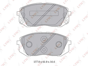 Колодки тормозные передние  LYNXauto BD-3621. Для: Hyundai, Хендай iX35 2.0 10>, Kia, Киа,  Sportage(Спортаж) 2.0 10>. 

Длина, мм 137,8. 
Высота, мм 61. 
Толщина, мм 16,6., фото 2