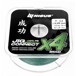 Шнур JIG CONNECT X4 PE Dark Green 150m #3.0, 0.28mm 15.4кг/36.1LB (T-N-JC-X4-0.28-150-DG) NISUS, фото 7