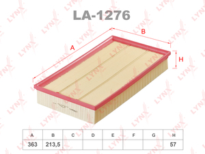 Фильтр воздушный LYNXauto LA-1276. Для AUDI Ауди TT 2.5 16>, SKODA Шкода Kodiaq 2.0 18>, VW Фольксваген Arteon 2.0 17-20/Passat(Пассат) 2.0 14-20, фото 1