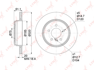 Диск тормозной задний (320x20) LYNXauto BN-1011. Для: BMW 5(E60/61) 2.0-3.0 04-10 / 6(E63 / 4) 3.0 04-10, фото 1