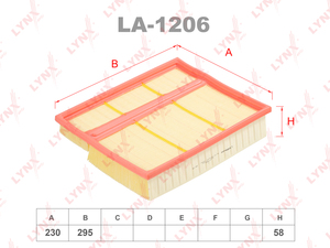 Фильтр воздушный LYNXauto LA-1206. Для MERCEDES-BENZ МЕРСЕДЕС-БЕНС C180-C280(W202) 93-00/CLK200-320(C208) 97-02/ML230-55(W163) 98-05/SLR 5.4 04>, фото 1