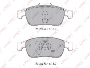 Колодки тормозные передние  LYNXauto BD-6317. Для: Renaul, Рено, Duster(Дастер) 2.0 12> / Fluence(Флюенс) 1.6-2.0 10> / Megane(Меган) III 1.6-2.0 09>. 

Длина, мм 155,2. 
Высота, мм 64,7 / 59,4., фото 2