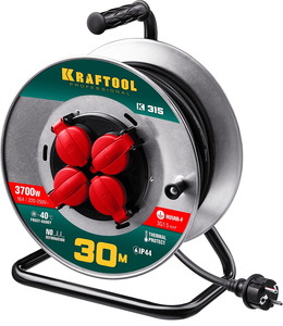 Удлинитель на катушке KRAFTOOL КГ-315 30 м 3700Вт 4 гнезда IP44 КГ 3х1.5 мм² 55085-30, фото 1