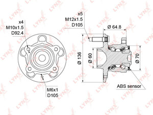 Ступица задняя в сборе с ABS LYNXauto WH-1386. Для: Chevrolet, Шевроле, Aveo(Авео)(T300) 1.2-1.6 11> / Trax 1.4-1.7D 12>, Opel, Опель, Mokka(Мока) 1.4-1.8 12>. ABS - P48., фото 4