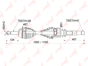 Привод в сборе R  LYNXauto CD-1051A. Для: Ford, Форд, Transit(Транзит) / Transit(Транзит) Tourneo 2.2D 06-14. Длина, мм 1093-1155. 
Резьба 1 MM24х2., фото 3