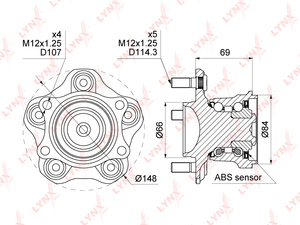 Ступица задняя в сборе с ABS LYNXauto WH-1053. Для: NISSAN Teana(J31) 2.0-3.5 03> / Altima(L31) 2.5-3.5 01-06, фото 1