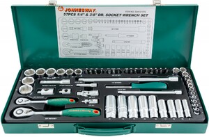 JONNESWAY S04H3157S Набор головок торцевых стандартных и глубоких 1/4" и 3/8"DR, 4-24 мм, 57 предметов, фото 2