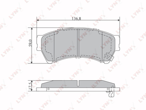 Колодки тормозные передние  LYNXauto BD-5118. Для: Mazda, Мазда, 6 1.8-2.5 07>. 

Длина, мм 136,8. 
Высота, мм 59. 
Толщина, мм 17,5., фото 2