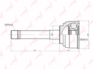 ШРУС наружный LYNXauto CO-7526. Для: TOYOTA Тойота Hiace 2.4-2.8 89> / 4Runner 2.0-2.4 89-93/Hilux(Хилукс) 2.8-3.0 88>, фото 1