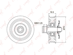Ролик натяжной / приводной LYNXauto PB-5034. Для TOYOTA Avensis(T22) 1.6-2.0D 97-03 / Camry 2.0D 86-91 / Carina(T15-T19) 1.6-2.0D 84-97 / Celica 1.8-2.0 89-99 / Corolla(E8-E11) 1.3-2.0D 84-97 / Liteace 2.0D 88-94 / Picnic 2.2D 97-01, LEXUS IS200 99-05, фото 1