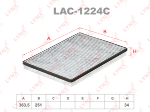 Фильтр салонный угольный LYNXauto LAC-1224C. Для: MERCEDES-BENZ A(W168) 97-04 / Vaneo(414) 02>, фото 1