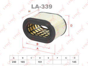 Фильтр воздушный LYNXauto LA-339. Для: MITSUBISHI Galant 2.3TD >84/Pajero 2.5TD 82>, фото 1