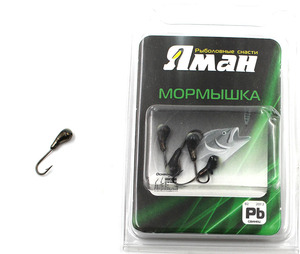 Мормышка "ЯМАН" уралка с отв.,цв.BN, с фосф. пяткой, d 5, вес 1,0 г (уп. 5 шт.), фото 2