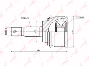 ШРУС наружный LYNXauto CO-7544. Для: Toyota, Тойота, Prado(Прадо)(J120) 2.7-3.0D 02>. Резьба 1 - MM28x1,5. Шлицы наружные, шт. - 30. Шлицы внутренние, шт. - 30., фото 2