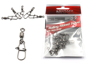 Вертлюг с застежкой Namazu ROLLING RIBBED SWIVEL WITH NICE SNAP, цв. BN, р. 3, test-57 кг, катаный (, фото 2
