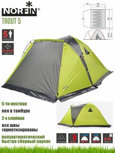 Палатка автомат. 5-ти мест. Norfin TROUT 5 NF, фото 5