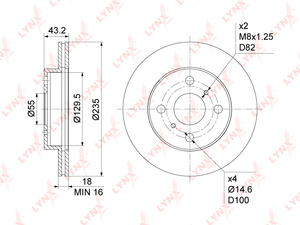 Диск тормозной передний (235x18) LYNXauto BN-1153. Для: TOYOTA Тойота Yaris(Ярис)(P10) 1.0-1.4D 99-05 / Echo 1.3-1.5 99-05 / Platz 1.5 99-05 / Vios(Виос) 1.3 02-08, фото 1