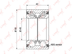 Подшипник ступицы передний (с ABS, 42x45x82) LYNXauto WB-1532. Для: Ford, Форд, Focus(Фокус) III 1.0-2.0 11> / Kuga I-II 1.5-2.5 09> / C-Max(С-Макс) II 1.0-2.0D 10> / Transit(Транзит)., фото 2