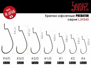 Крючки офсетные Lucky John PREDATOR сер. LJH345 разм.003/0 6шт., фото 3
