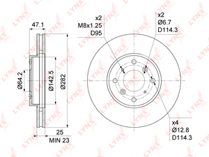 Диск тормозной передний (282x25) LYNXauto BN-1043. Для: HONDA Accord VI 1.8-2.3 98-02, фото 1