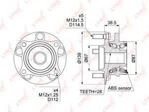 Ступица передняя с ABS LYNXauto WH-1025. Для: MITSUBISHI Митсубиси Grandis 05>, фото 1