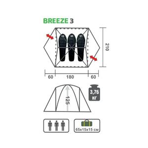Палатка BREEZE-3 (HS-2370-3 GO) Helios, фото 3