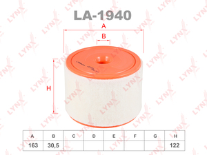 Фильтр воздушный LYNXauto LA-1940. Для: AUDI A6 1.8-2.0D 11> / A7 2.0 14>, фото 1
