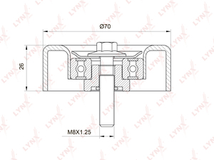 Ролик направляющий / приводной LYNXauto PB-7009. Для: FORD ФОРД Focus(Фокус) I 1.4-1.6 98-04 / Fiesta(Фиеста) IV 1.0-1.8D 95-02 / Escort 1.6-1.8 95-99 / Galaxy(Гэлакси) 2.0-2.3 95-06, MAZDA(Мазда) 121 1.25-1.3 96-03, фото 1