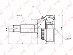 ШРУС наружный  LYNXauto CO-7522A. Для: Toyota, Тойота, Estima/Previa 2.4 00>. Резьба 1 MM22x1,5. 
Шлицы наружные, шт. 26. 
Шлицы внутренние, шт. 27. 
Диаметр под сальник, мм 63,3., фото 2