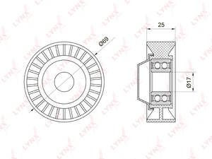 Ролик натяжной / приводной LYNXauto PB-5007. Для: Chevrolet, Шевроле, Niva(Нива) 1.7 02>, Fiat, Фиат, Doblo 1.6 01>, Lada, Лада, Granta(Гранта) 1.6 11> / Kalina(Калина) II 1.6 13>, Volvo, Вольво, S60., фото 2