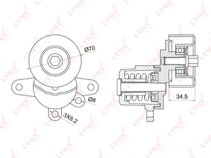 Натяжитель с роликом / приводной LYNXauto PT-3028. Для: Nissan, Ниссан, Murano(Мурано)(Z51) 3.5 08> / Teana(Тиана)(J32) 2.5-3.5 08>., фото 2