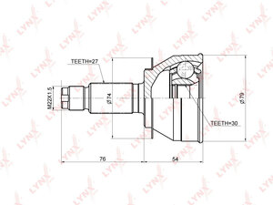 ШРУС наружный LYNXauto CO-3679. Для: Subaru, Субару, Legacy IV 2.0-3.0 03-09. Резьба 1 - MM22x1,5. Шлицы наружные, шт. - 27. Шлицы внутренние, шт. - 30., фото 2