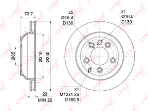Диск тормозной задний (330x28)  LYNXauto BN-1210. Для: Audi, Ауди Q7 3.0D-6.0D 06-15, VW, Фольксваген, Touareg(Таурег)(7L / 7P) 3.0-6.0 02>, Porsche, Порш, Cayenne(Каен) I-II 3.0-4.8T 03>., фото 3