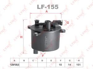 Фильтр топливный LYNXauto LF-155. Для: FORD S-max 2.2d 08-14 / Mondeo IV 2.2d 08-15 / Galaxy II 2.2d 10-15, CITROEN C-Crosser 2.2d 07-12 / C5 II-III 2.2d 06> / C6 2.2d 06-12 / C8 2.2d 06>, JAGUAR XF 2.2d 11-15, LAND ROVER Range Rover Evoque 2.2d 11-14 / F, фото 1