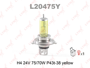 Лампа галогенная LYNXauto L20475Y. Для: H4 24V 75/70W P43T-38 YELLOW, фото 2