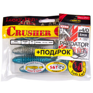 Комплект: твистер LJ Pro Series CRUSHER GRUB 4,5in/T05 и крючки офсетные LJ PREDATOR сер. LJH345 разм.004, фото 1