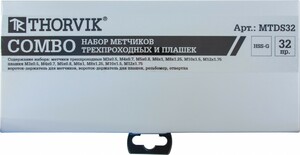 Thorvik MTDS32 Набор метчиков трехпроходных ручных универсальных и плашек круглых ручных серий COMBO М3-М12, HSS-G, 32 предмета, фото 3