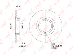 Диск тормозной передний (236x12,5) LYNXauto BN-1359. Для CHEVROLET Шевролет Matiz(M200) 05>/Spark(Спарк) 05>, DAEWOO Дэу Matiz(M100/M200) 98>, фото 1