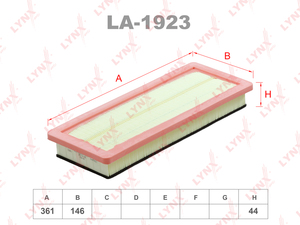 Фильтр воздушный LYNXauto LA-1923. Для: CITROЕN С4 Garand Picasso I 1.6 08> / C4 I 1.6 08>, MINI Cooper(R55-R57) 1.6 06>, PEUGEOT 408 1.6 11> / 308 1.6 I 07> / 3008 1.6 09> / 207 1.6 07>, фото 1