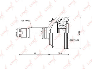 ШРУС наружный LYNXauto CO-3671. Для: Honda, Хонда, CR-V 2.0 07>. Резьба 1 - MM26x1,5. Шлицы наружные, шт. - 30. Шлицы внутренние, шт. - 32., фото 2