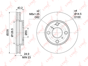 Диск тормозной передний (235x25) LYNXauto BN-1182. Для: TOYOTA Probox/Succeed 1.3-1.5 02>, фото 1