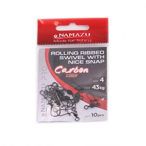 Вертлюг с застежкой Namazu Pro ROLLING RIBBED SWIVEL WITH NICE SNAP, цв. Carbon, р. 4, test-43 кг, к, фото 2