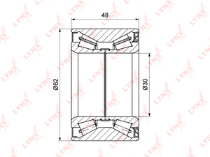 Подшипник ступицы задний (48x30x62) LYNXauto WB-1285. Для: CITROEN C3 II 1.0-1.6 09> / C4 I 1.4-2.0D 04-11 / DS3 1.2-1.6 09-15, PEUGEOT 2008 1.2-1.6 13> / 207 1.4-1.6D 06> / 208 1.0-1.6D 12> / 307 1.4-2.0D 01>, фото 1