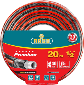 Поливочный шланг RACO Premium 1/2", 20 м, 40 атм, пятислойный, усиленный двумя слоями армирования 40300-1/2-20, фото 1